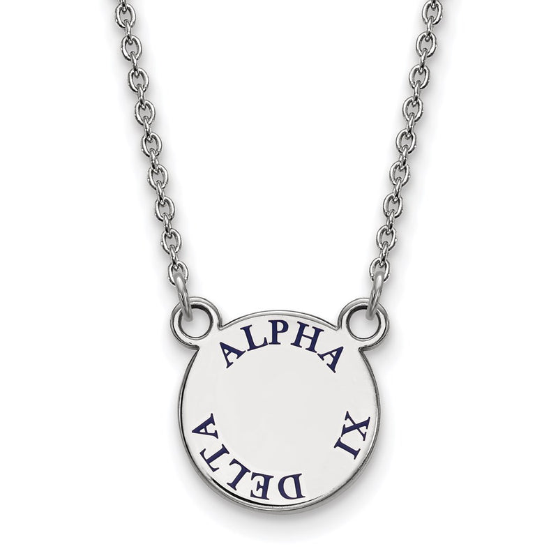 Sterling Silver Rhodium Plated Logoart Alpha Xi Delta Sorority Text Small Color Enamel Pendant 18 Inch Necklace