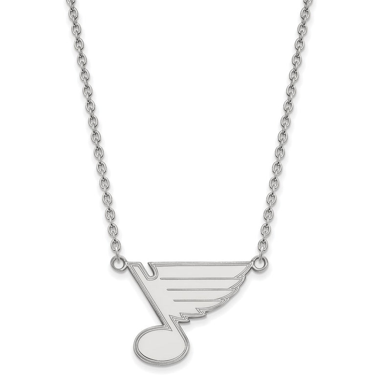 Sterling Silver Rhodium Plated Nhl Logoart St. Louis Blues Large Pendant 18 Inch Necklace