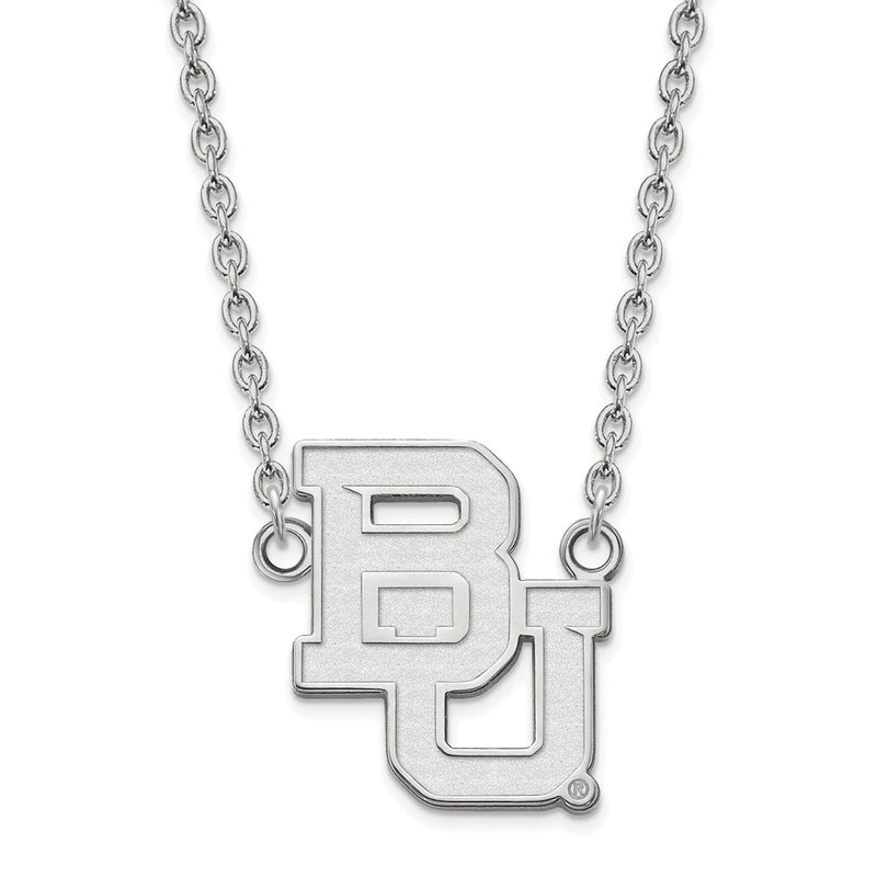 Sterling Silver Rhodium Plated Logoart Baylor University Bears Large Pendant 18 Inch Necklace