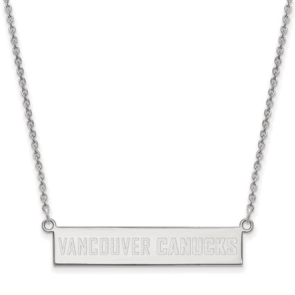 Sterling Silver Rhodium Plated Nhl Logoart Vancouver Canucks Small Bar 18 Inch Necklace