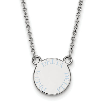 Sterling Silver Rhodium Plated Logoart Delta Sorority Text Small Color Enamel Pendant 18 Inch Necklace