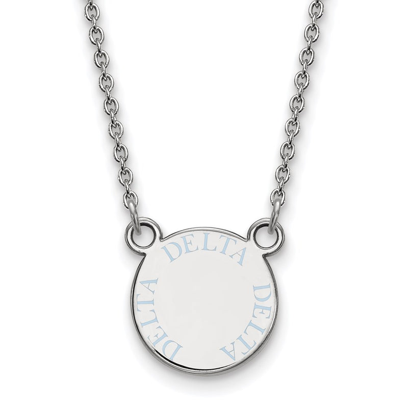 Sterling Silver Rhodium Plated Logoart Delta Sorority Text Small Color Enamel Pendant 18 Inch Necklace