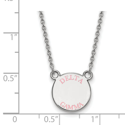 Sterling Silver Rhodium Plated Logoart Delta Gamma Sorority Text Small Color Enamel Pendant 18 Inch Necklace