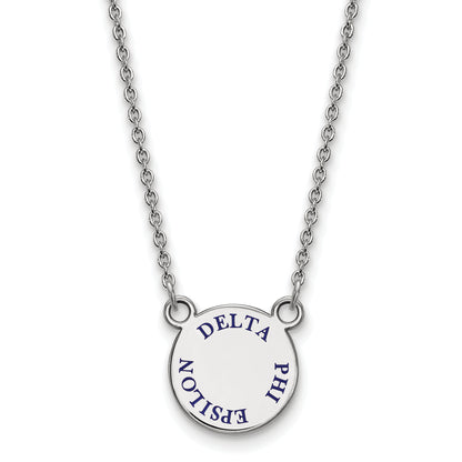 Sterling Silver Rhodium Plated Logoart Delta Phi Epsilon Sorority Text Small Color Enamel Pendant 18 Inch Necklace
