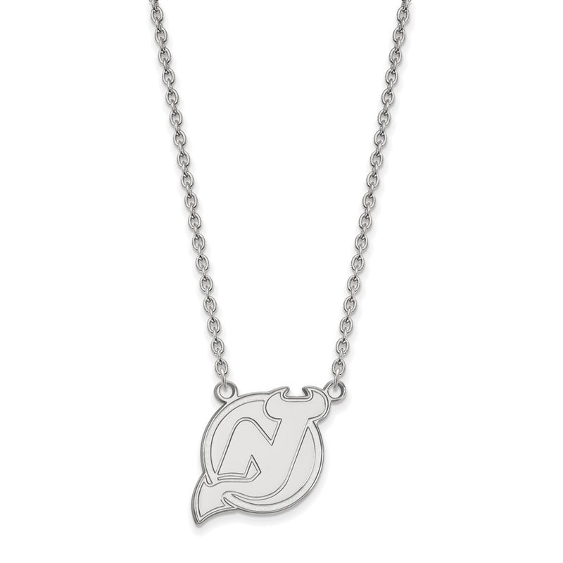 14K White Gold Nhl Logoart New Jersey Devils Large Pendant 18 Inch Necklace