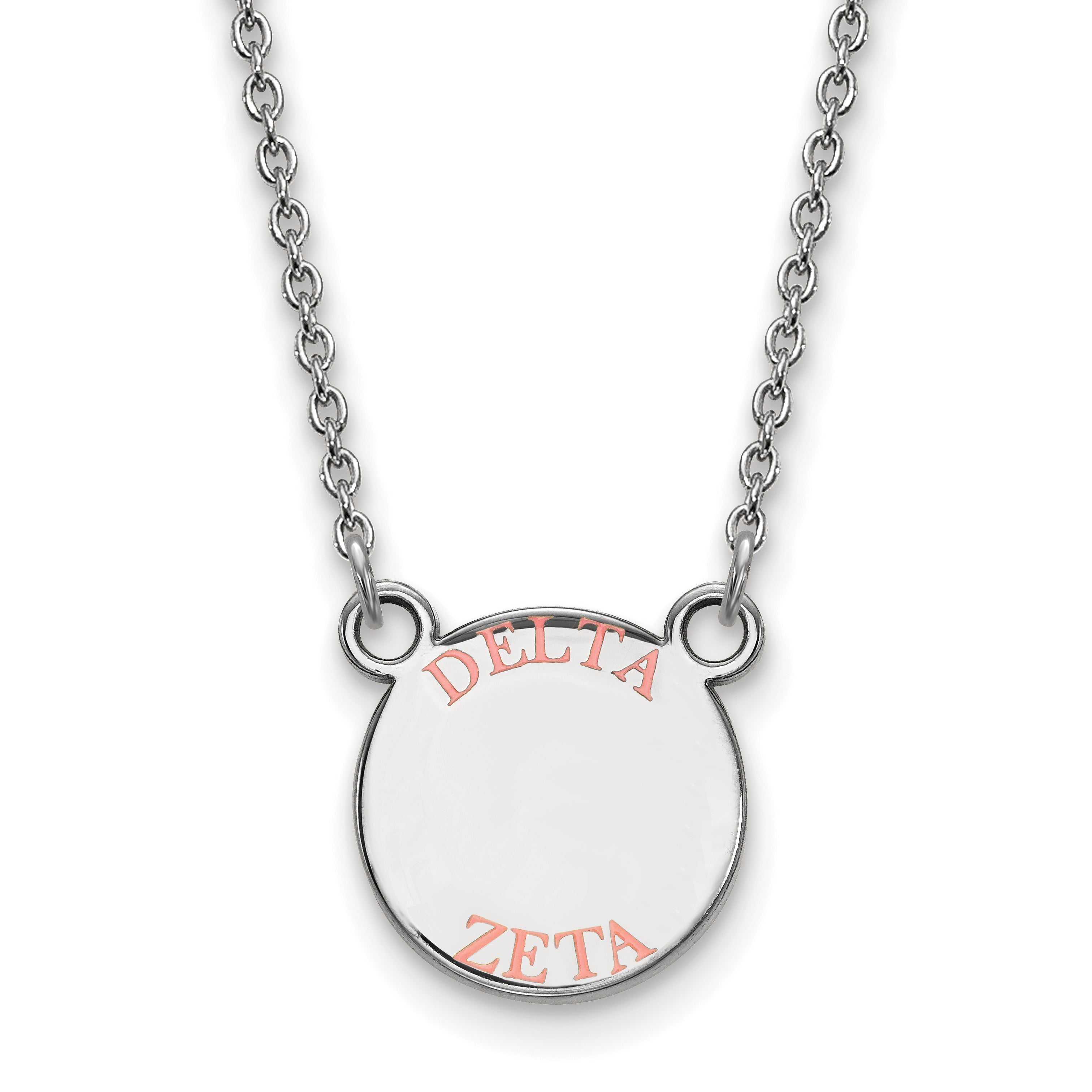 Sterling Silver Rhodium Plated Logoart Delta Zeta Sorority Text Small Color Enamel Pendant 18 Inch Necklace
