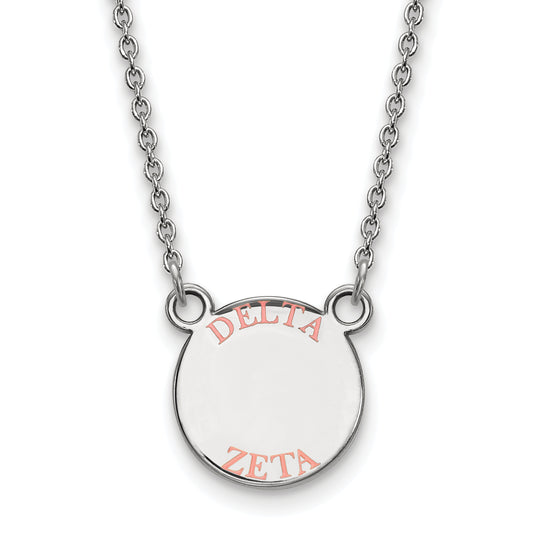 Sterling Silver Rhodium Plated Logoart Delta Zeta Sorority Text Small Color Enamel Pendant 18 Inch Necklace