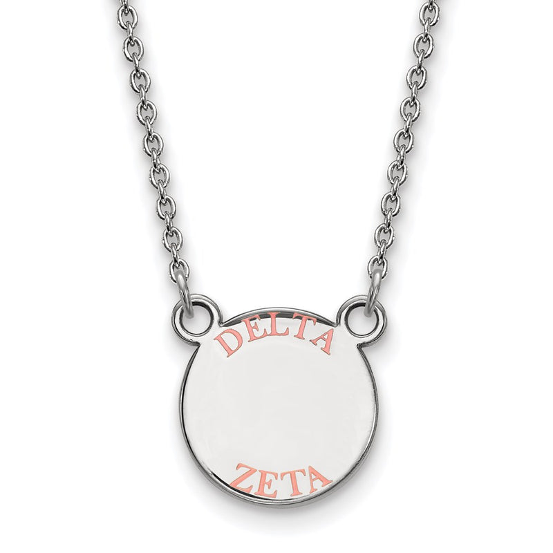 Sterling Silver Rhodium Plated Logoart Delta Zeta Sorority Text Small Color Enamel Pendant 18 Inch Necklace