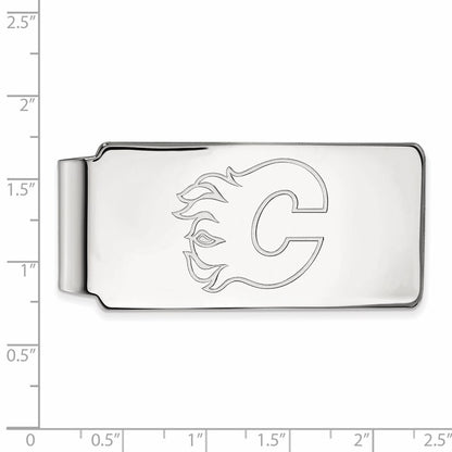 Sterling Silver Rhodium-Plated Nhl Logoart Calgary Flames Money Clip