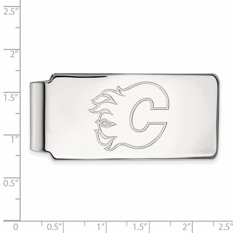 Sterling Silver Rhodium-Plated Nhl Logoart Calgary Flames Money Clip