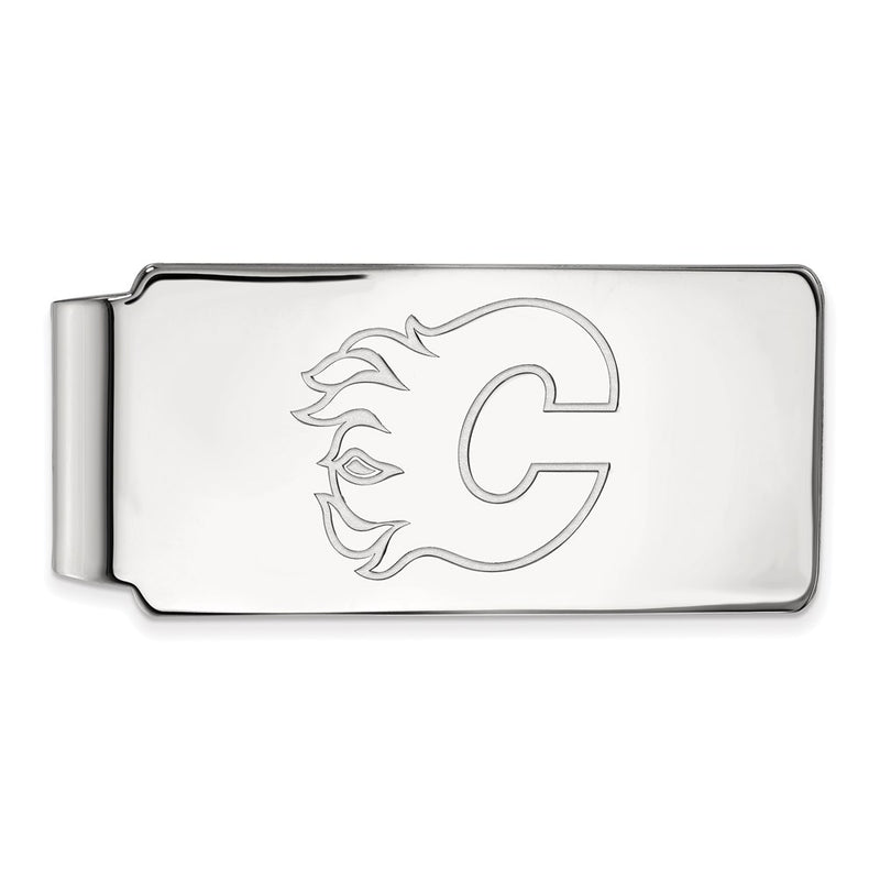 Sterling Silver Rhodium-Plated Nhl Logoart Calgary Flames Money Clip