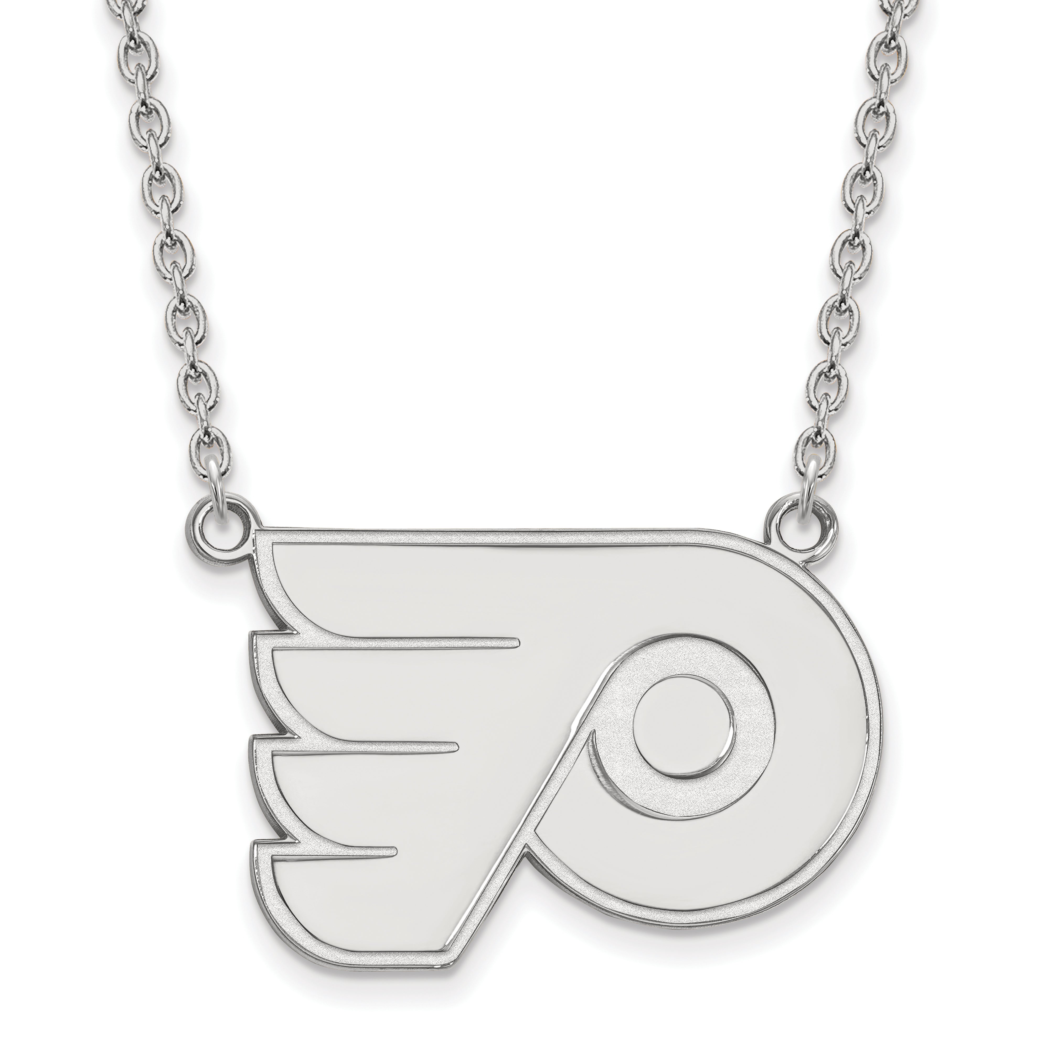 Sterling Silver Rhodium Plated Nhl Logoart Philadelphia Flyers Large Pendant 18 Inch Necklace