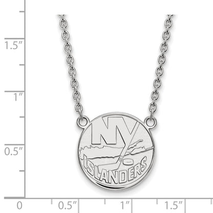 Sterling Silver Rhodium Plated Nhl Logoart New York Islanders Large Pendant 18 Inch Necklace