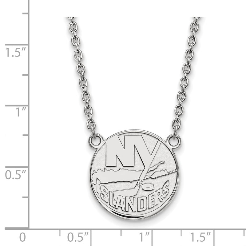 Sterling Silver Rhodium Plated Nhl Logoart New York Islanders Large Pendant 18 Inch Necklace