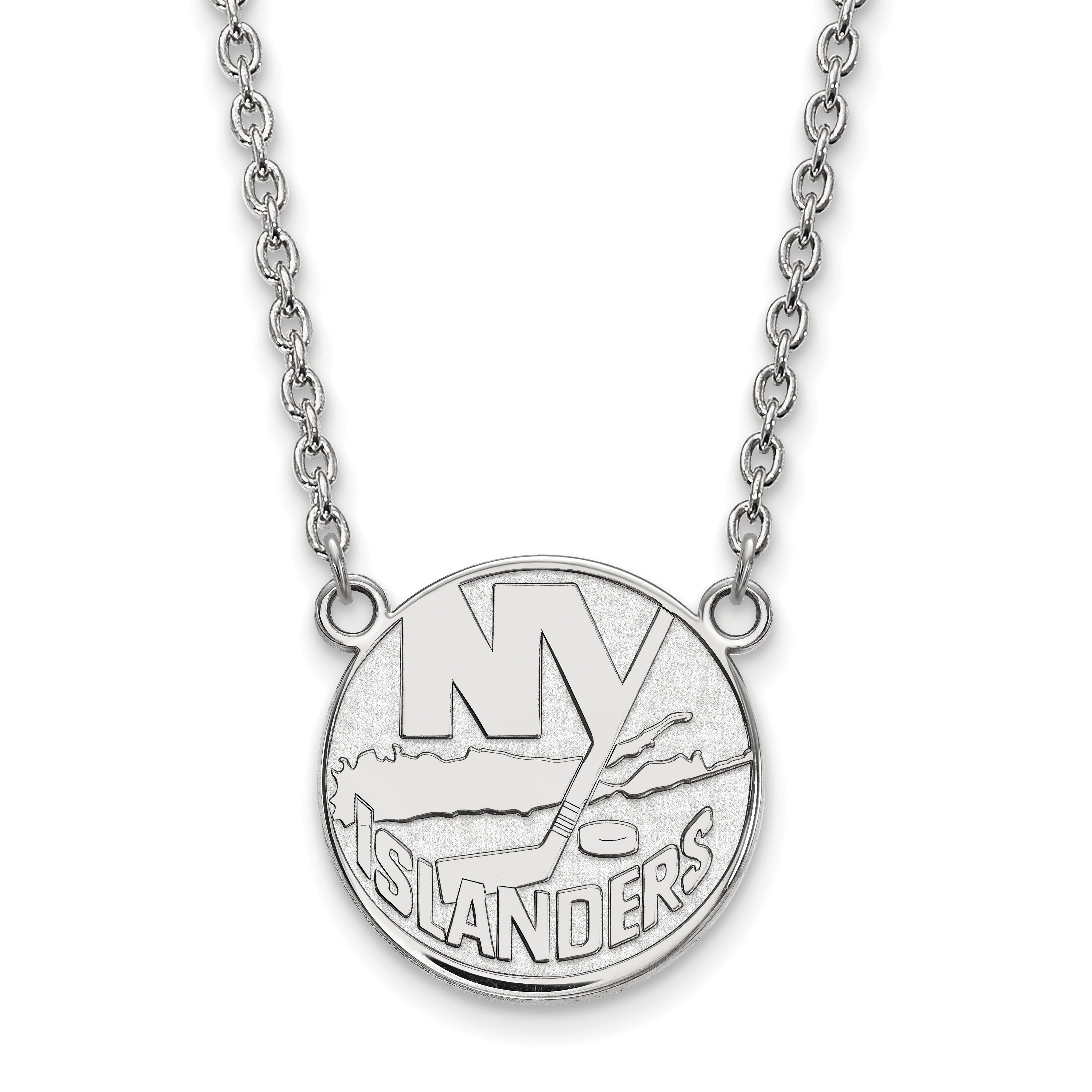10K White Gold Nhl Logoart New York Islanders Large Pendant 18 Inch Necklace