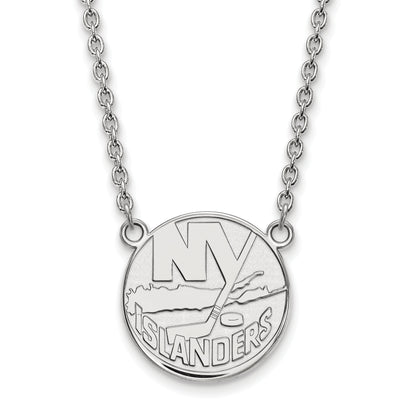 10K White Gold Nhl Logoart New York Islanders Large Pendant 18 Inch Necklace