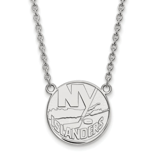 10K White Gold Nhl Logoart New York Islanders Large Pendant 18 Inch Necklace