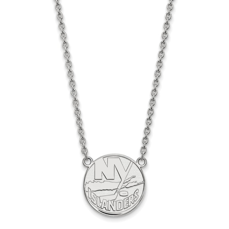 14K White Gold Nhl Logoart New York Islanders Large Pendant 18 Inch Necklace