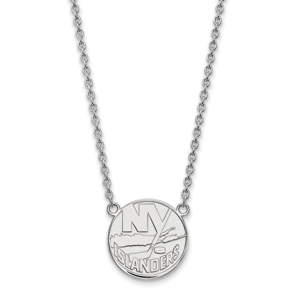 10K White Gold Nhl Logoart New York Islanders Large Pendant 18 Inch Necklace