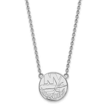 10K White Gold Nhl Logoart New York Islanders Large Pendant 18 Inch Necklace