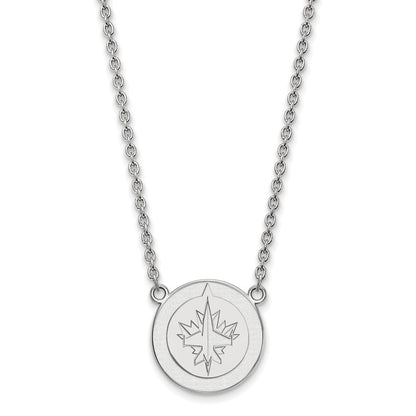 Sterling Silver Rhodium Plated Nhl Logoart Winnipeg Jets Large Pendant 18 Inch Necklace