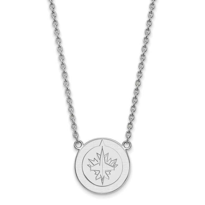 Sterling Silver Rhodium Plated Nhl Logoart Winnipeg Jets Large Pendant 18 Inch Necklace