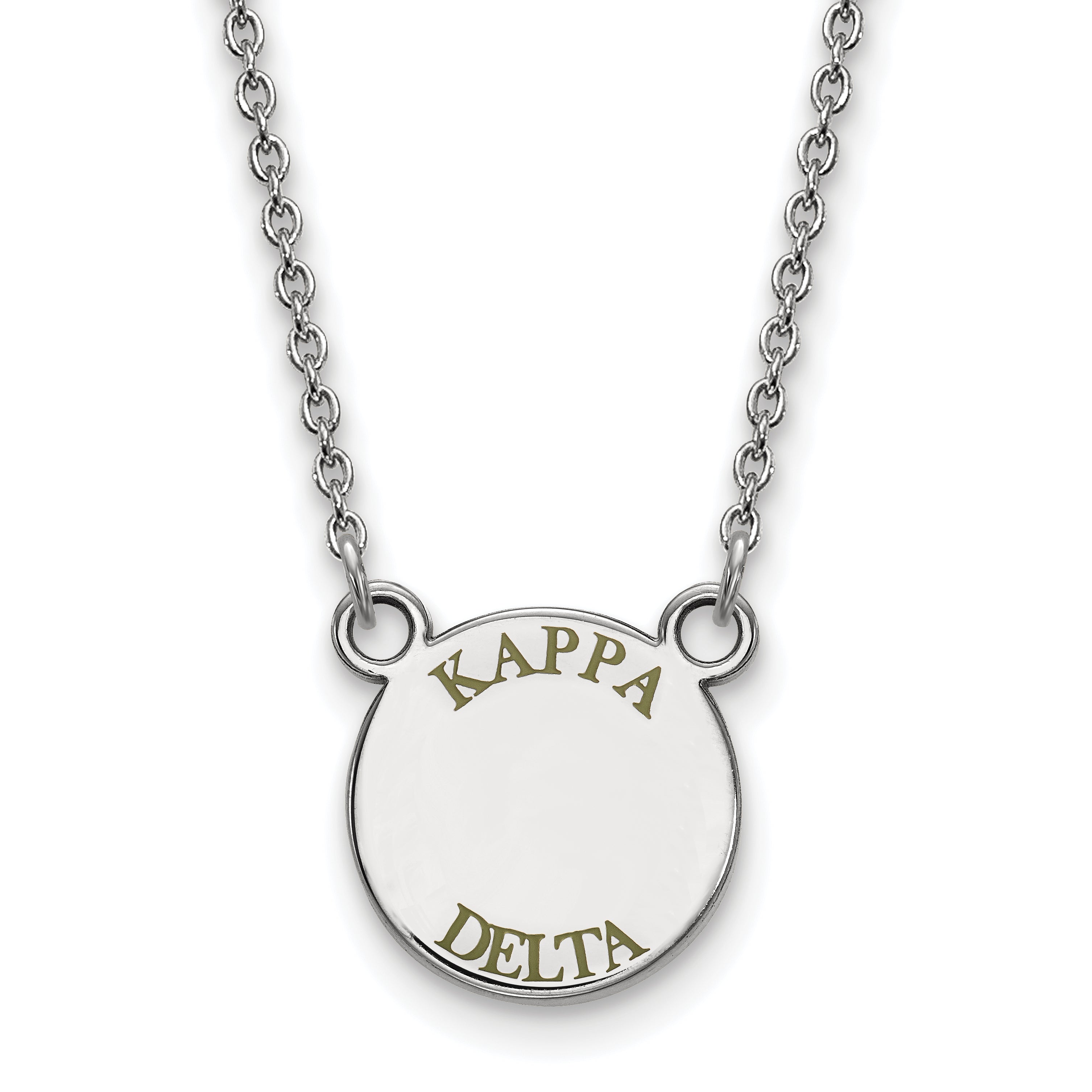 Sterling Silver Rhodium Plated Logoart Kappa Delta Sorority Text Small Color Enamel Pendant 18 Inch Necklace