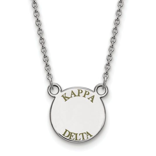 Sterling Silver Rhodium Plated Logoart Kappa Delta Sorority Text Small Color Enamel Pendant 18 Inch Necklace