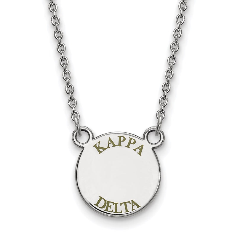 Sterling Silver Rhodium Plated Logoart Kappa Delta Sorority Text Small Color Enamel Pendant 18 Inch Necklace