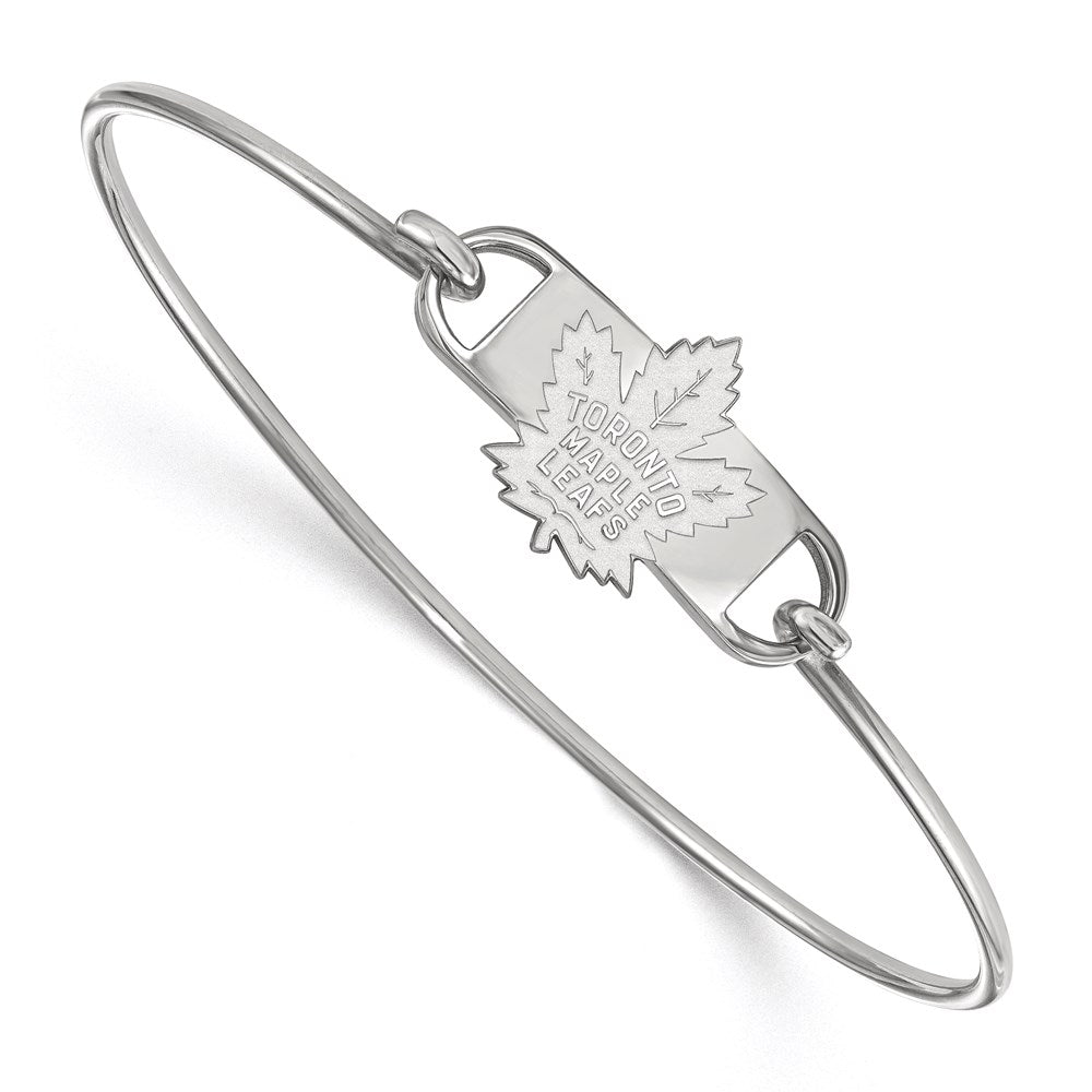 Sterling Silver Rhodium Plated Nhl Logoart Toronto Maple Leafs Small Center 7 Inch Wire Bangle
