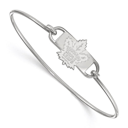 Sterling Silver Rhodium Plated Nhl Logoart Toronto Maple Leafs Small Center 7 Inch Wire Bangle