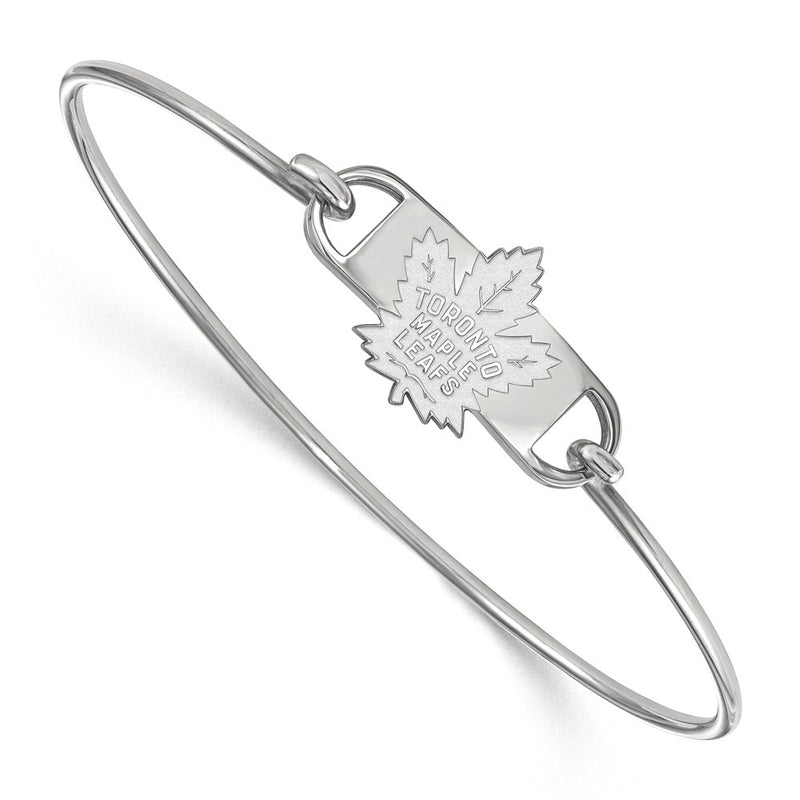 Sterling Silver Rhodium Plated Nhl Logoart Toronto Maple Leafs Small Center 7 Inch Wire Bangle
