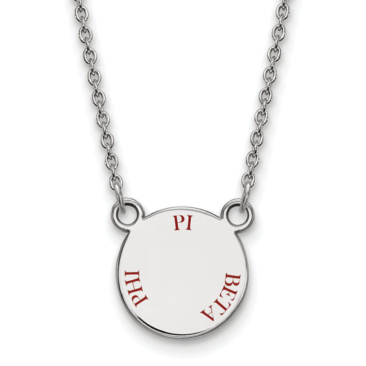 Sterling Silver Rhodium Plated Logoart Pi Beta Phi Sorority Text Small Color Enamel Pendant 18 Inch Necklace