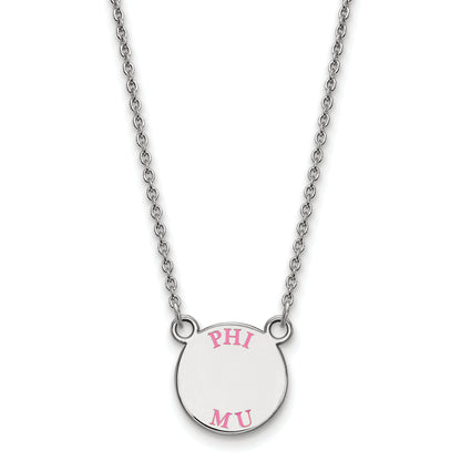 Sterling Silver Rhodium Plated Logoart Phi Mu Extra Sorority Text Small Color Enamel Pendant 18 Inch Necklace