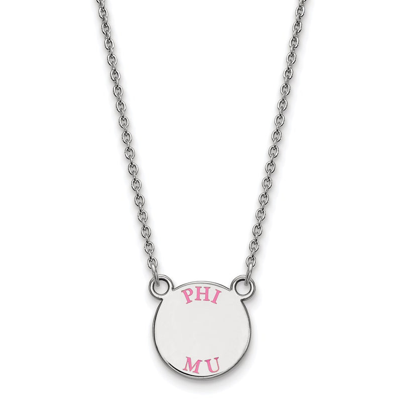 Sterling Silver Rhodium Plated Logoart Phi Mu Extra Sorority Text Small Color Enamel Pendant 18 Inch Necklace