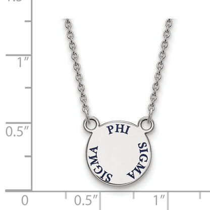 Sterling Silver Rhodium Plated Logoart Phi Sigma Sorority Text Small Color Enamel Pendant 18 Inch Necklace