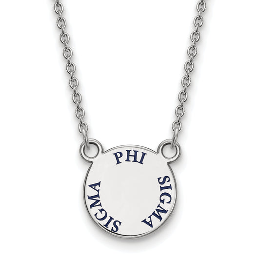 Sterling Silver Rhodium Plated Logoart Phi Sigma Sorority Text Small Color Enamel Pendant 18 Inch Necklace