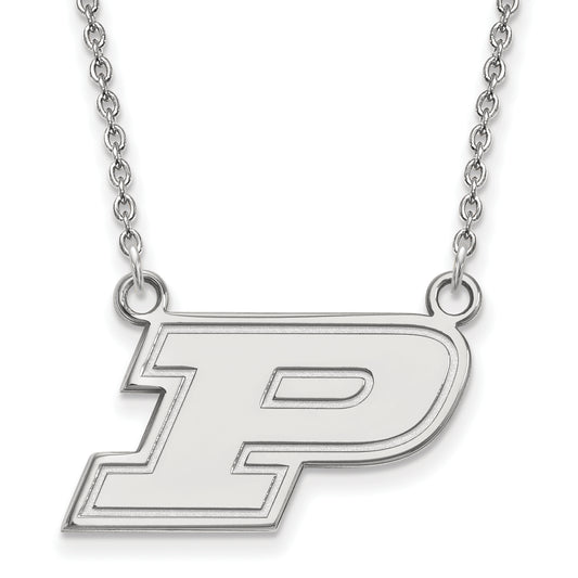 10K White Gold Logoart Purdue University Letter P Small Pendant 18 Inch Necklace