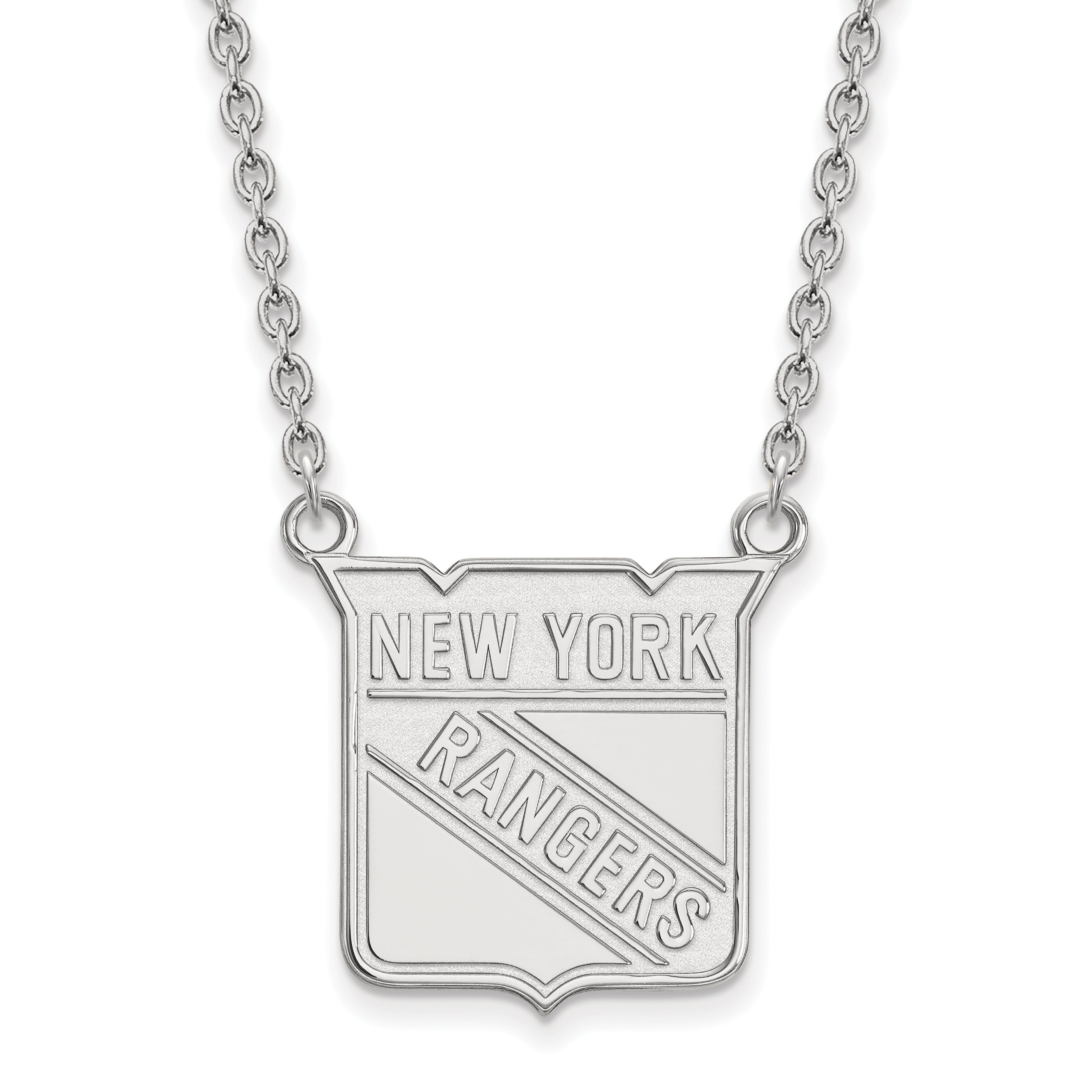 10K White Gold Nhl Logoart New York Rangers Large Pendant 18 Inch Necklace