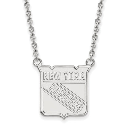 10K White Gold Nhl Logoart New York Rangers Large Pendant 18 Inch Necklace