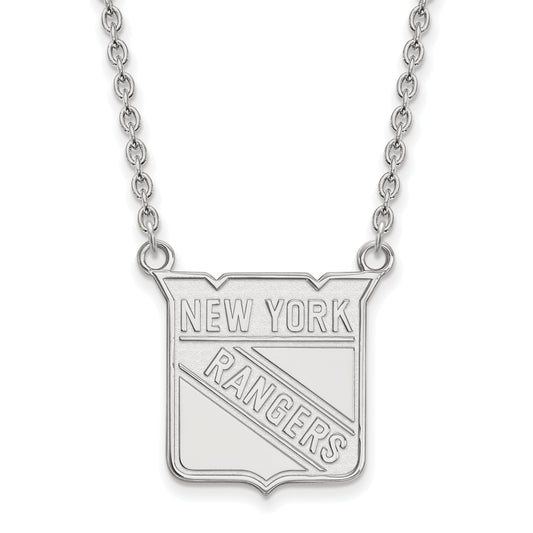 10K White Gold Nhl Logoart New York Rangers Large Pendant 18 Inch Necklace