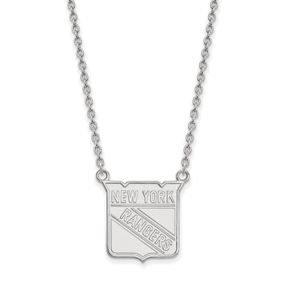 10K White Gold Nhl Logoart New York Rangers Large Pendant 18 Inch Necklace