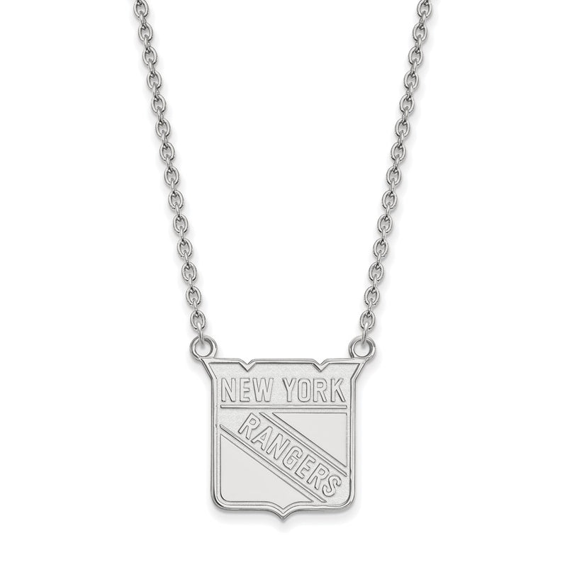 Sterling Silver Rhodium Plated Nhl Logoart New York Rangers Large Pendant 18 Inch Necklace