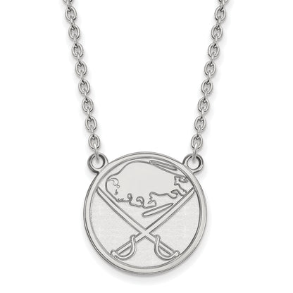 Sterling Silver Rhodium Plated Nhl Logoart Buffalo Sabres Large Pendant 18 Inch Necklace