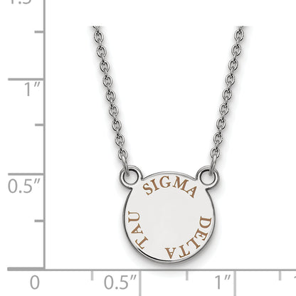 Sterling Silver Rhodium Plated Logoart Sigma Delta Tau Sorority Text Small Color Enamel Pendant 18 Inch Necklace