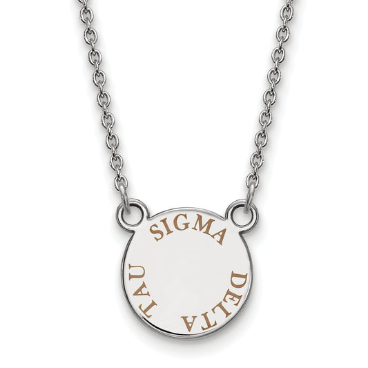 Sterling Silver Rhodium Plated Logoart Sigma Delta Tau Sorority Text Small Color Enamel Pendant 18 Inch Necklace
