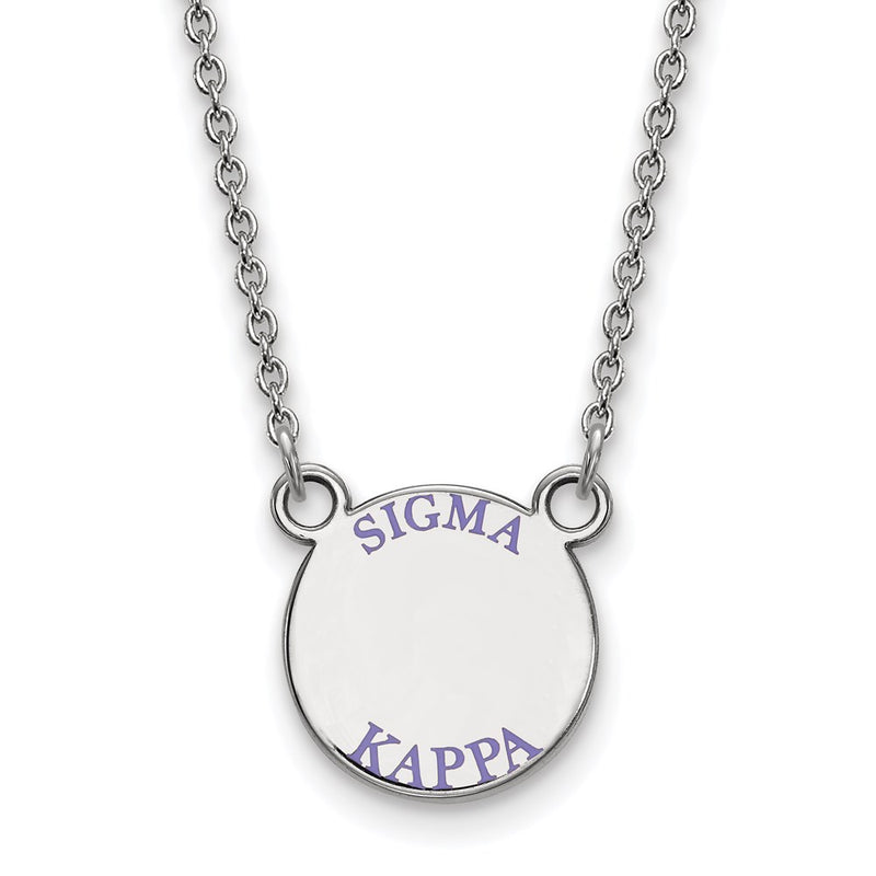 Sterling Silver Rhodium Plated Logoart Sigma Kappa Sorority Text Small Color Enamel Pendant 18 Inch Necklace