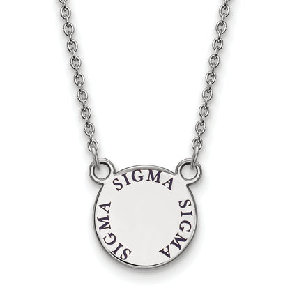 Sterling Silver Rhodium Plated Logoart Sigma Sorority Text Small Color Enamel Pendant 18 Inch Necklace