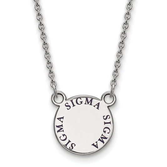 Sterling Silver Rhodium Plated Logoart Sigma Sorority Text Small Color Enamel Pendant 18 Inch Necklace