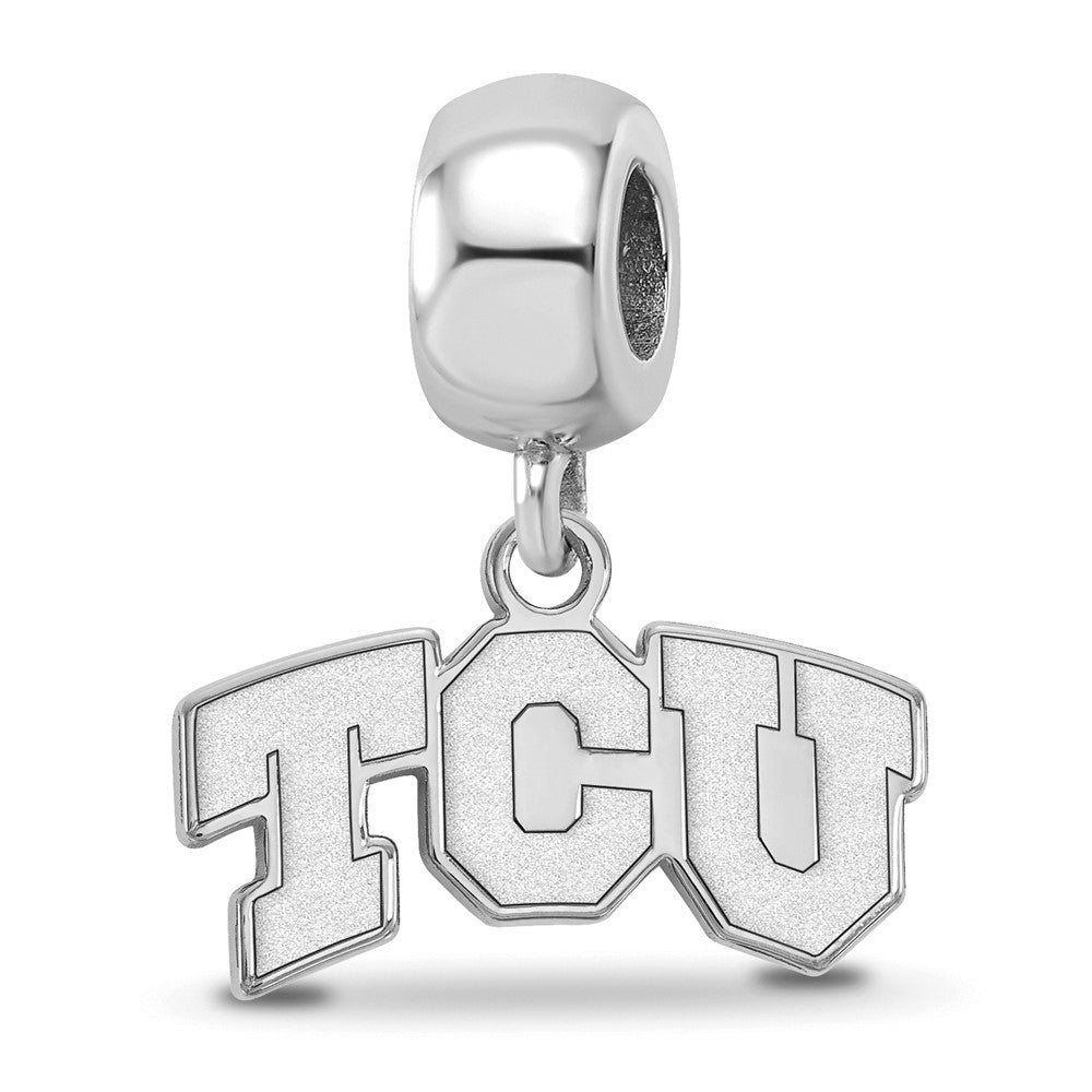 Sterling Silver Rhod-Pltd Logoart Texas Christian U. Xs Dangle Bead